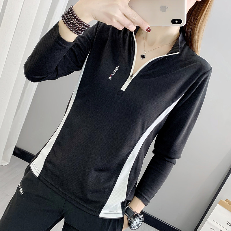 Quick-drying T-shirt men's and women stand up collar long sleeves spring and summer thin outdoor hiking suit running sweat absorption breathable sports overalls