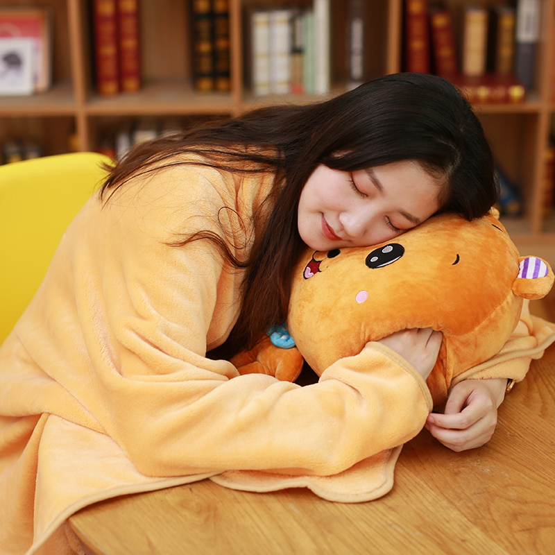 Gối chăn đôi sử dụng đệm ngủ văn phòng gối dễ thương xe máy lạnh gấp chăn ba trong một Mua gối ngủ văn phòng