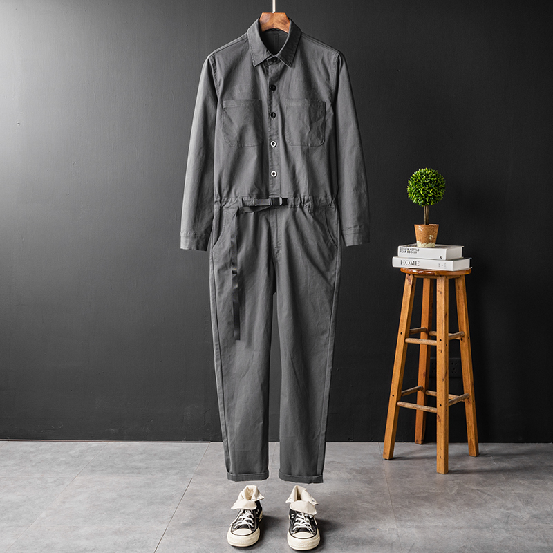 Japanese Retro Workwear Jumpsuit Long-Sleeve Suit for Men, Spring and Autumn Trendy Brand Straight Loose One-Piece Casual Jumpsuit