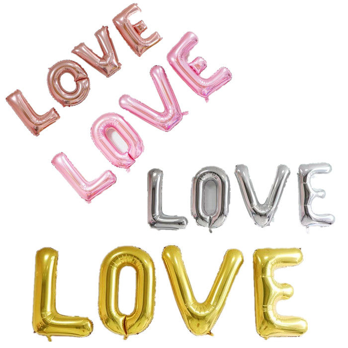 Promotional 32 inch 40 inch large letter balloon LOVE silver aluminum foil shape balloon marriage proposal balloon