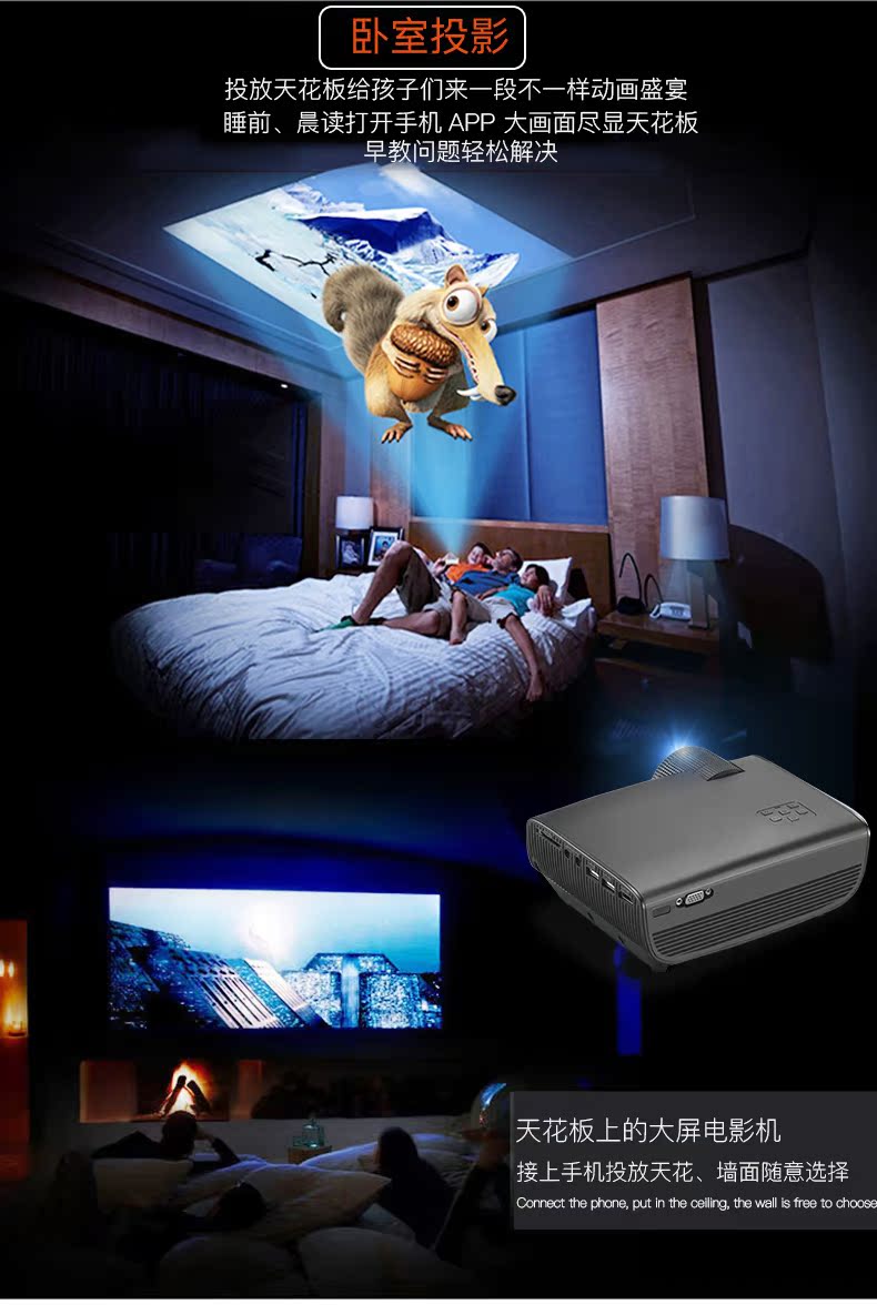 Máy chiếu cầm tay nhỏ phòng ngủ văn phòng HD rạp hát tại nhà không dây điện thoại di động wifi không có màn hình TV - Máy chiếu