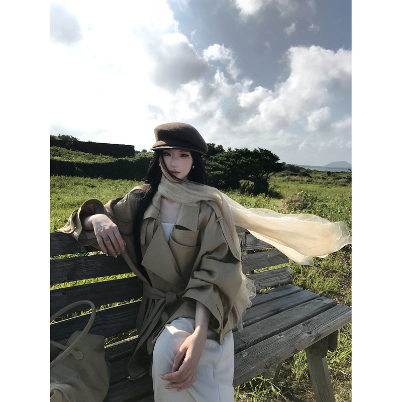 Icelolly's Beautiful Lyocell Short Trench Coat for Women, New Waist-Cinching Coat for Autumn 2026