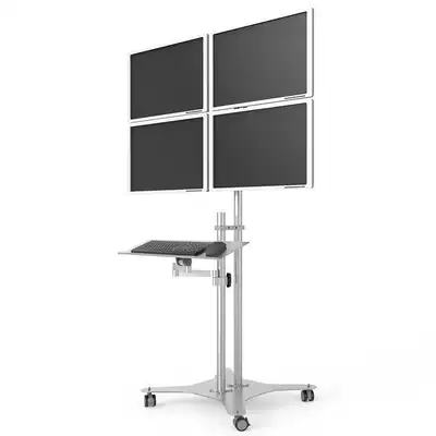 Four-screen display bracket floor-standing adjustable mobile lifting cart multi-screen with keyboard holder aluminum alloy frame
