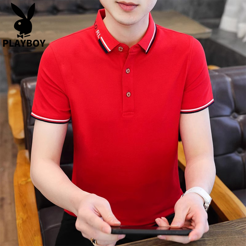 Playboy Men's T-Shirt High-End Polo Shirt Red Zodiac Shirt 2026 Summer Thin Short-Sleeve T-Shirt with Turn-Down Collar Playboy Men's T-Shirt High-End Polo Shirt Red Zodiac Shirt 2026 Summer Thin Short-Sleeve T-Shirt with Turn-Down Collar