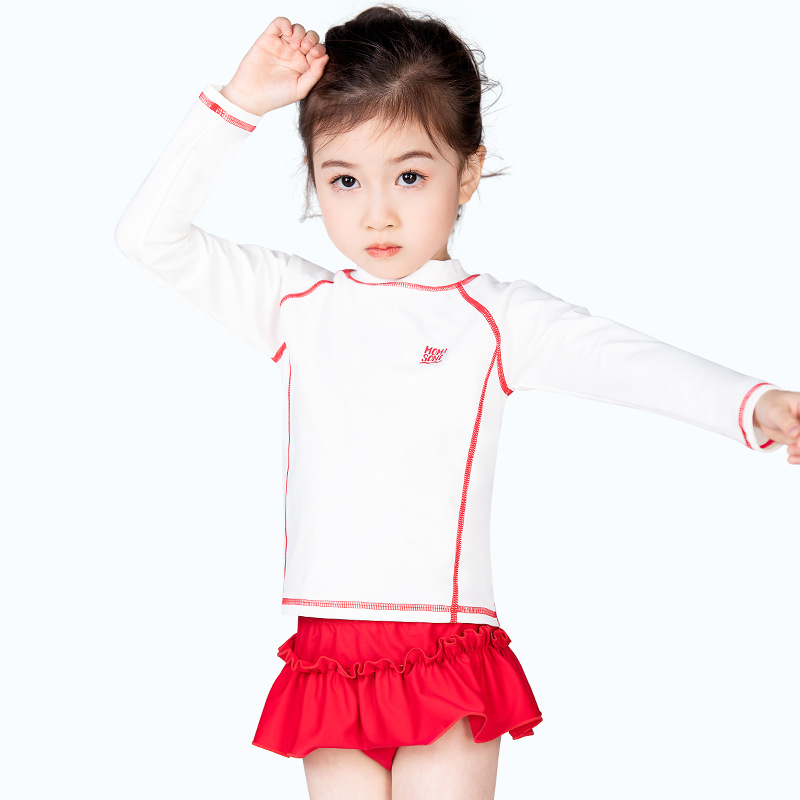 2021 New Children Swimsuit Girl Skirt Type Split Long Sleeve Sunscreen Quick Dry Swimsuit Students Learn Swimming Suit