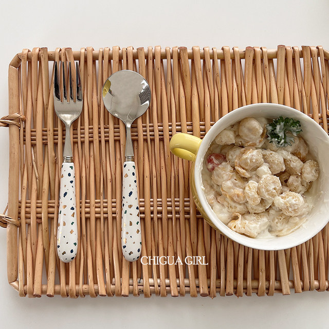 Korean style ins style gravel ceramic handle stainless steel fork spoon set knife fork spoon dessert spoon western tableware