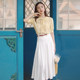 ກະໂປງ pleated ພາກຮຽນ spring ແລະ summer, skirts umbrella elegant, tops chiffon niche ຝຣັ່ງ, ເສື້ອ, ຊຸດສອງສ່ວນສໍາລັບແມ່ຍິງ