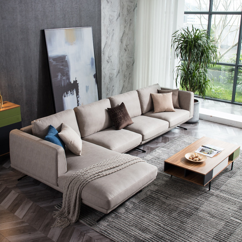 Light luxury Italian sofa small apartment simple modern living room combination L-shaped chaise longue fabric sofa technology cloth disposable