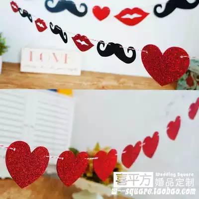 Beard red lips heart shining flower wedding room hanging decoration party dessert table photo props