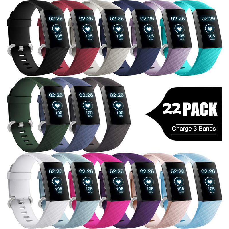 The Watch Strap Is Suitable for Smart Bracelet Fitbit Charge3/4 3D Diamond Pattern Breathable Silicone Wristband Replacement