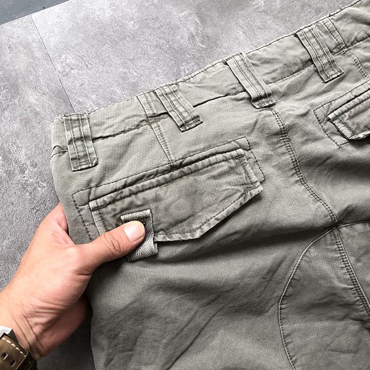 Mỹ nam retro làm việc nhiều túi quần cotton nặng nước rửa nhiều túi nam thẳng quần giản dị retro thủy triều quần đùi