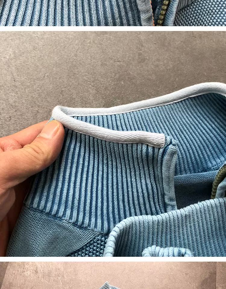 Áo len dệt kim nam mùa thu Áo len đứng cổ áo len Cotton nặng Wash Áo len nam chạm đáy đơn giản vest nam
