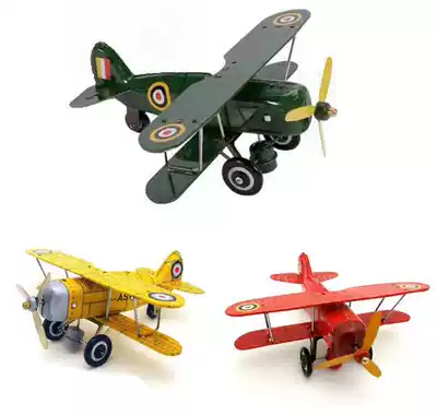 Post-80s nostalgic clockwork tin toy display gift Birthday gift Curtis military old-fashioned aircraft fighter