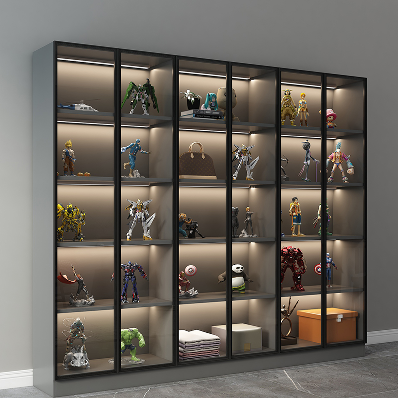 Light luxury glass door model cabinet Lego model display cabinet solid wood statue display cabinet storage storage cabinet