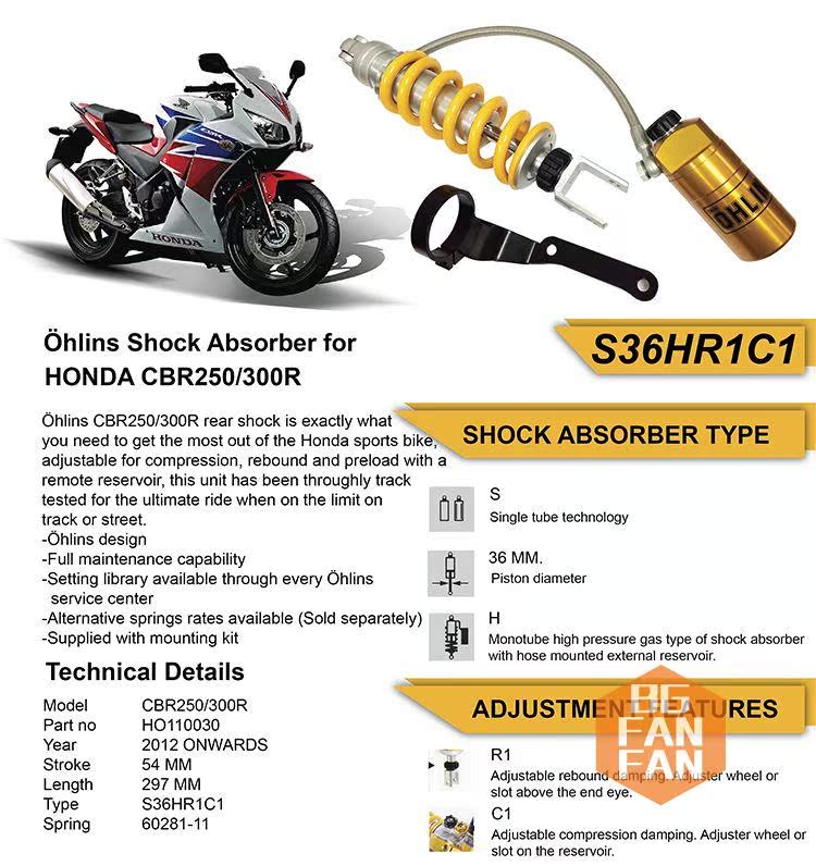 Giảm xóc sau CBR300 R F 250 giảm xóc sau sửa đổi giảm xóc Olins OHLINS BG - Xe máy Bumpers phuộc nhún sau xe sirius