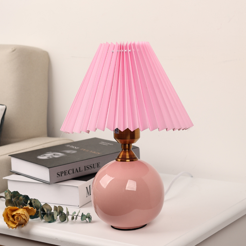 Nordic ins creative small desk lamp pleated fabric retro ceramic net red warm decoration simple bedroom bedside lamp