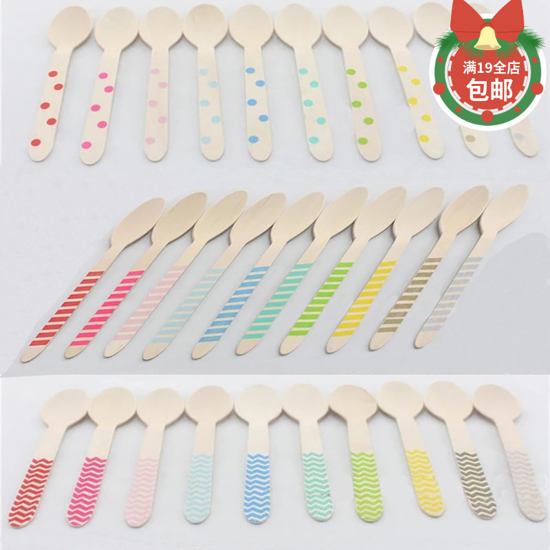 Spoon disposable wood birthday party picnic barbecue decoration items color dessert station props spoon