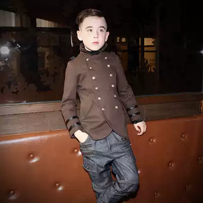 Le Wenxi children's clothing spring new male middle child British double-breasted medium long short version of windbreaker cotton coat teenager