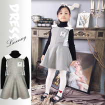 Lewenxi childrens clothing woolen sports vest skirt medium and large childrens clothing spring and autumn foreign style dress gray cute