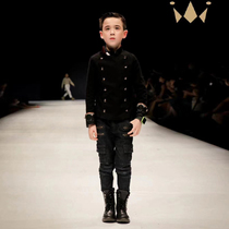 Autumn Winter Boy Piano Performance Gown Tuxedo Tuxedo Walking Show Velvet Great Boy Tide Children Coats Western Suit Retro
