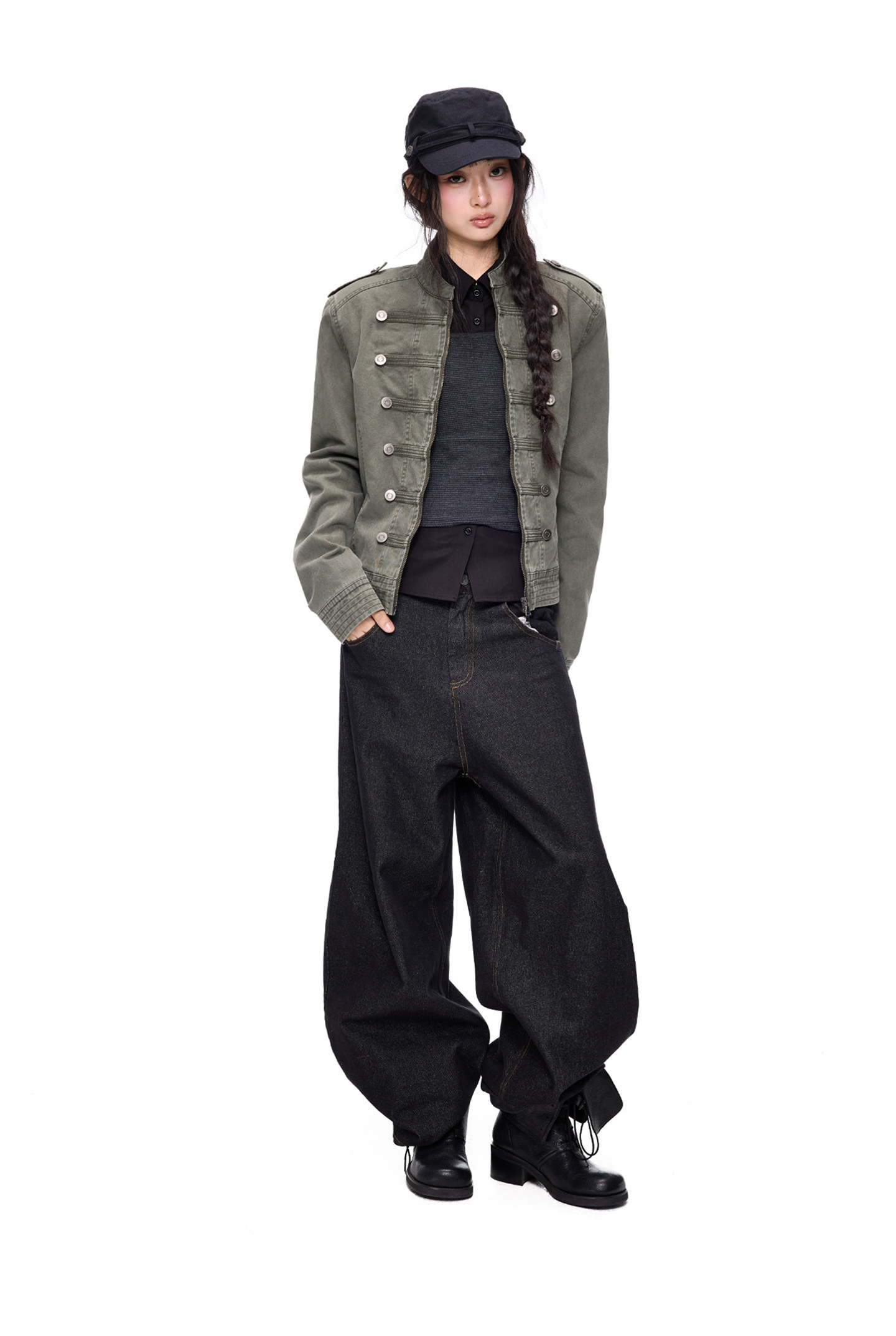 EZEK Double-Breasted Washed Denim Jacket
