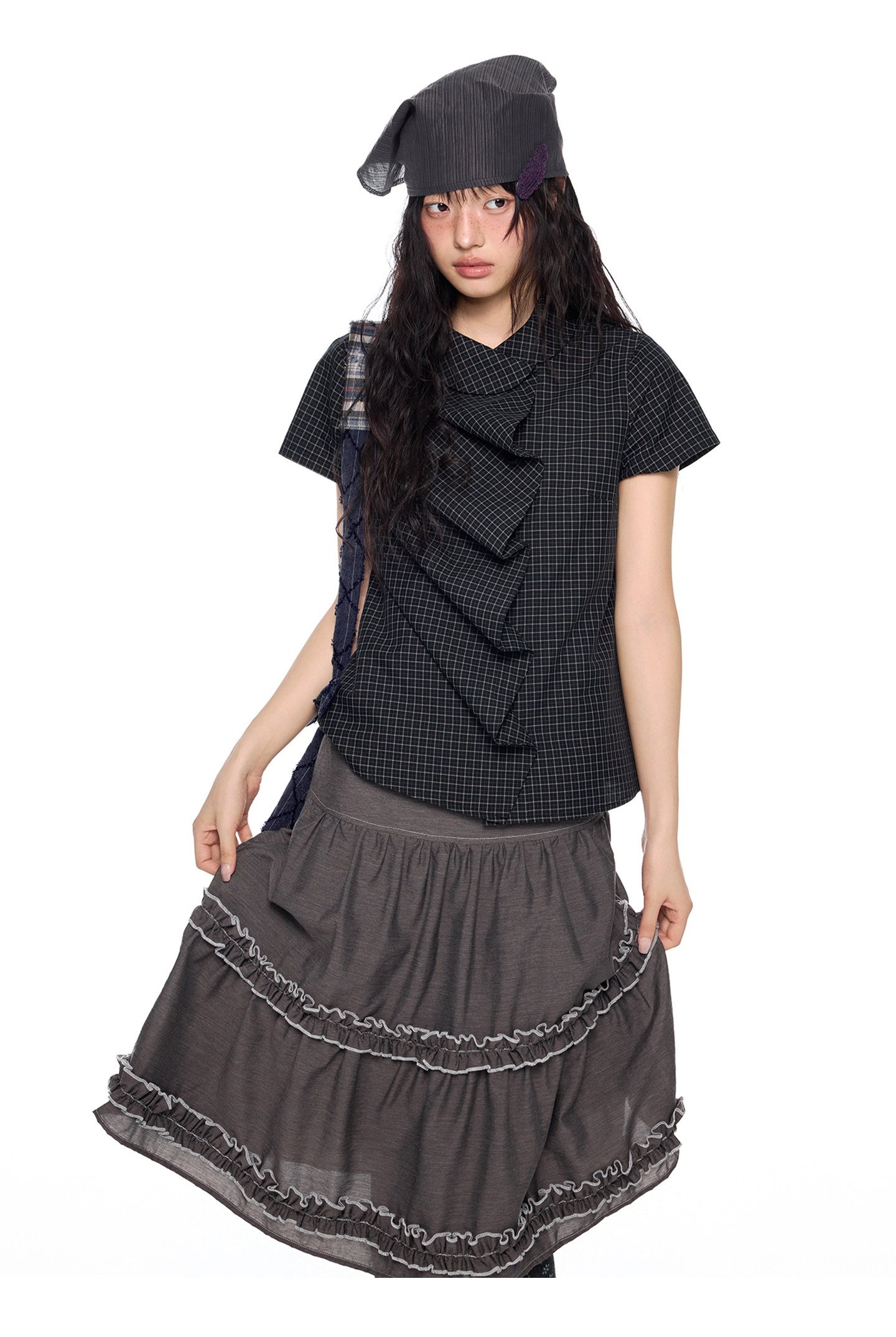 EZEK Gingham Puff Sleeve Blouse