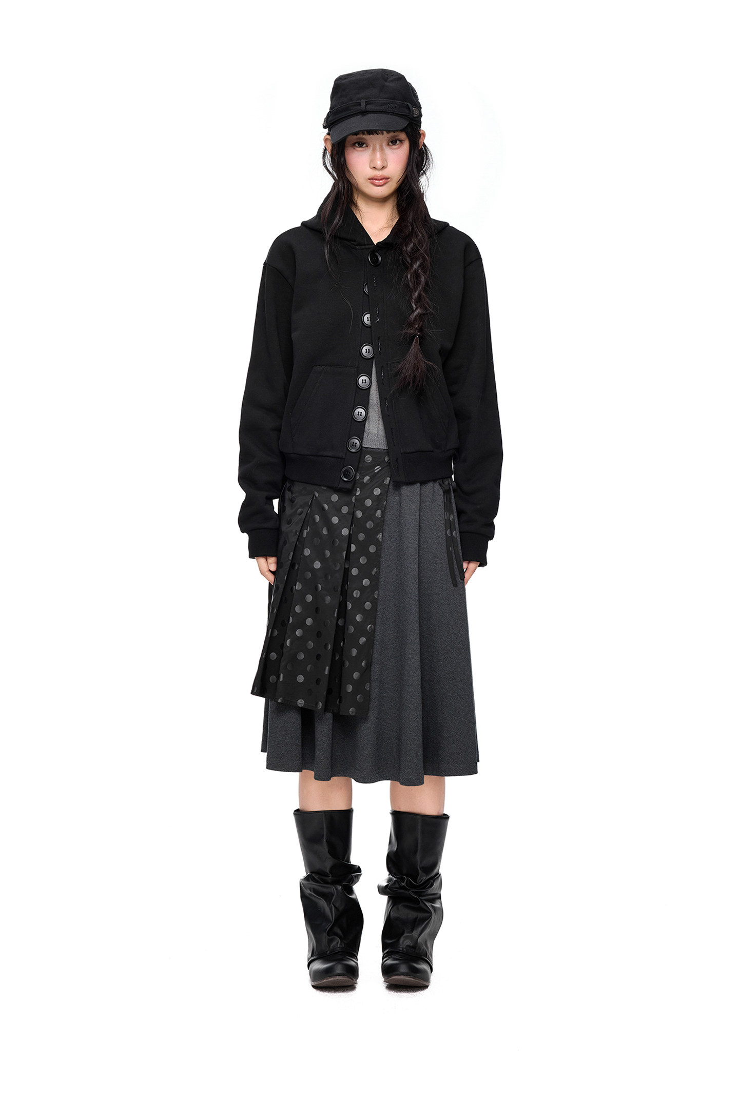 EZEK Multi-Button Embroidered Cropped Hoodie