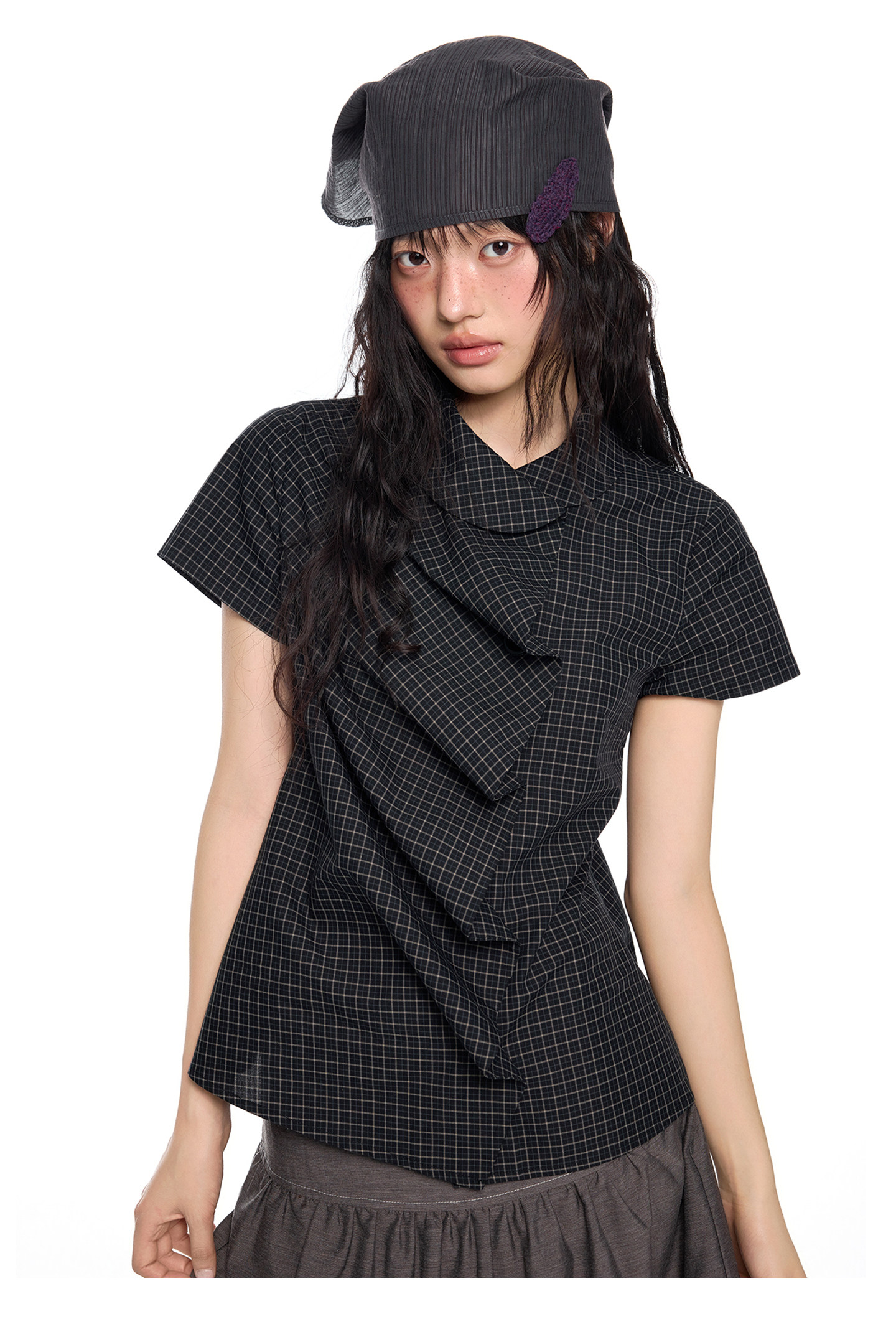 EZEK Gingham Puff Sleeve Blouse