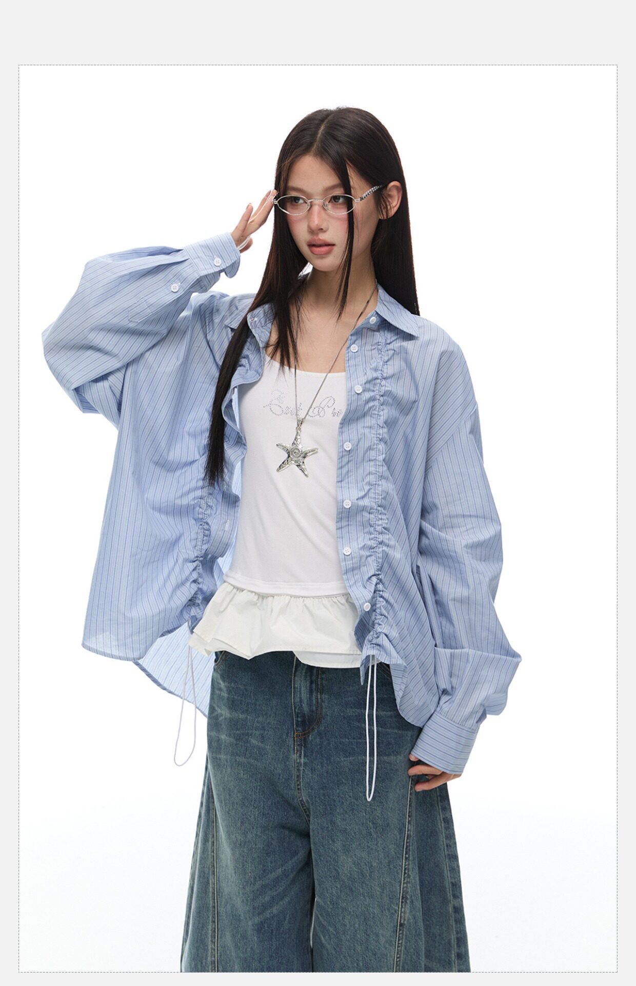 Тонкий лонгслив для отдыха, летняя рубашка, на шнурках, оверсайз 