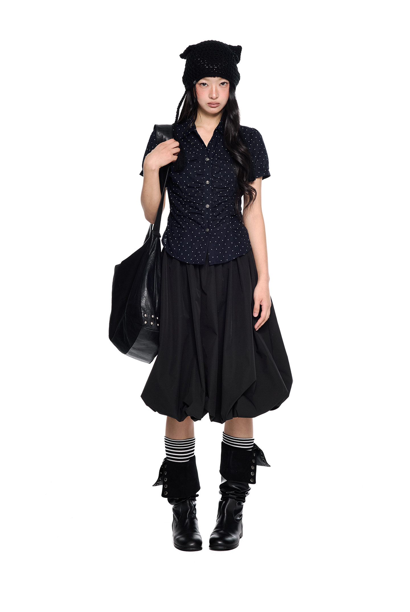 EZEK Checked Puff-Sleeve Cropped Shirt