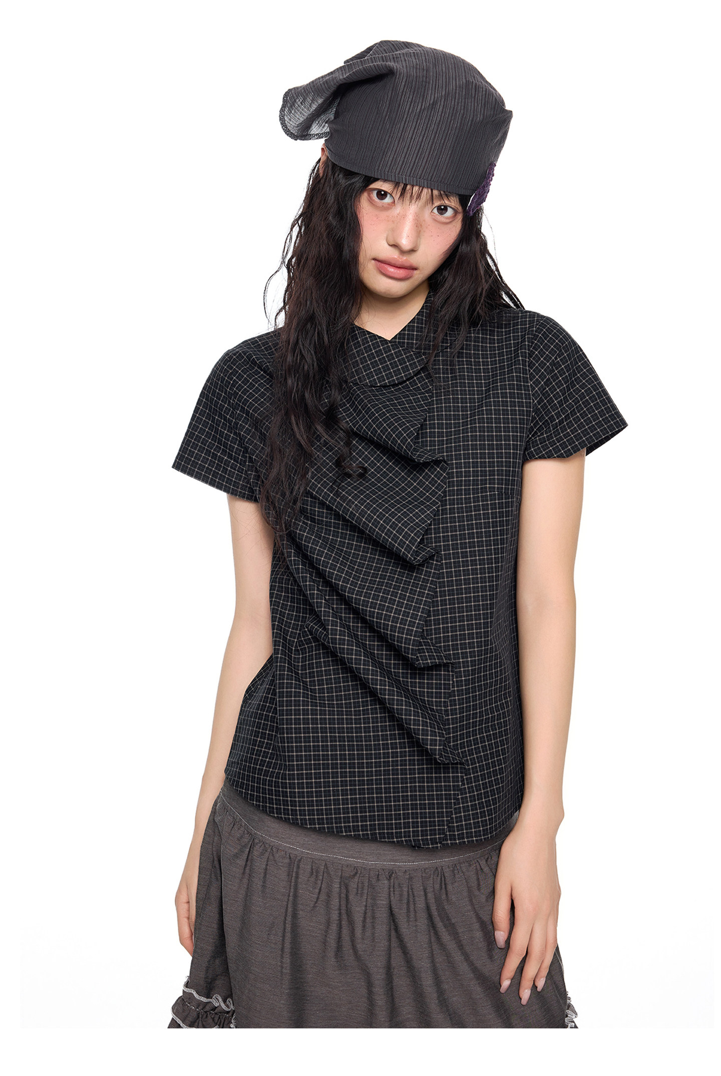 EZEK Gingham Puff Sleeve Blouse