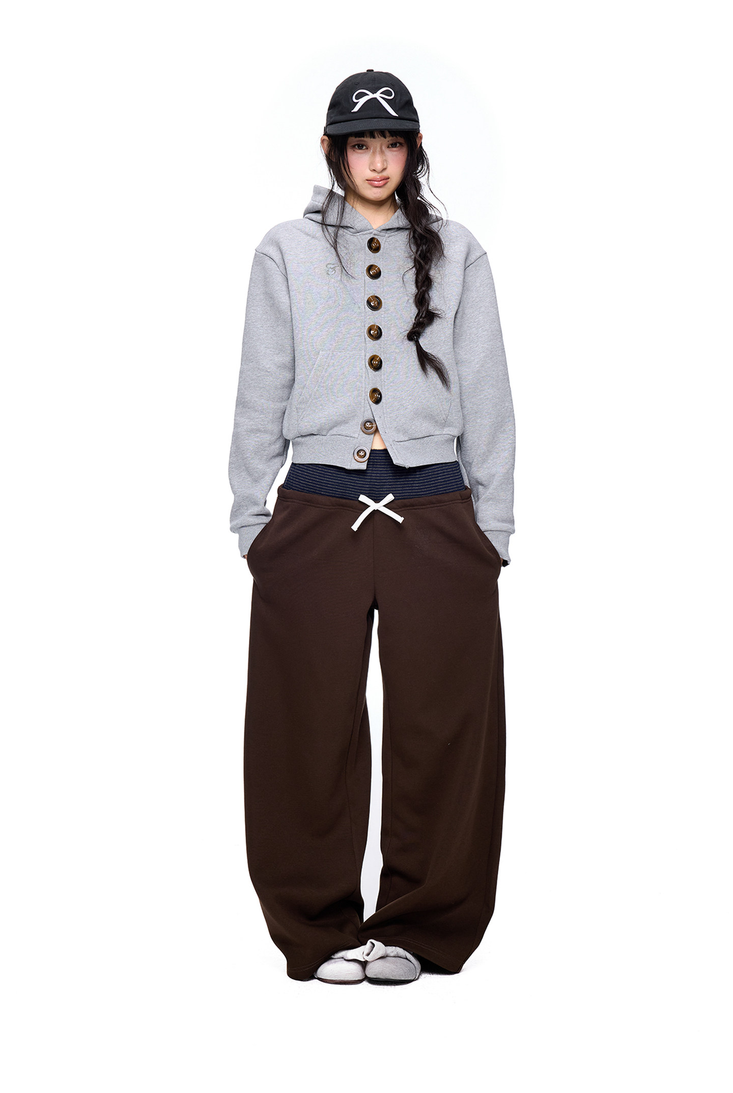 EZEK Multi-Button Embroidered Cropped Hoodie