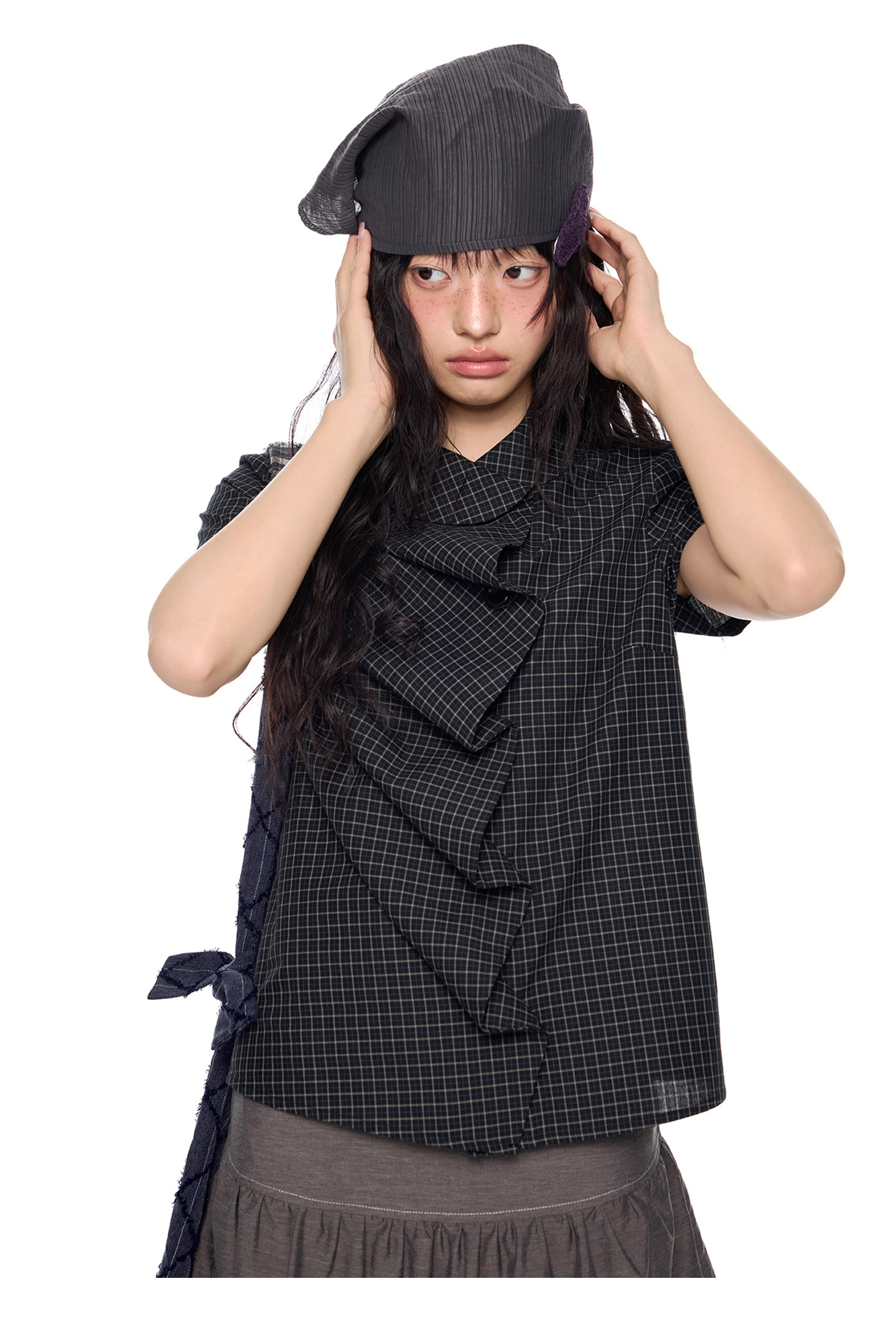 EZEK Gingham Puff Sleeve Blouse
