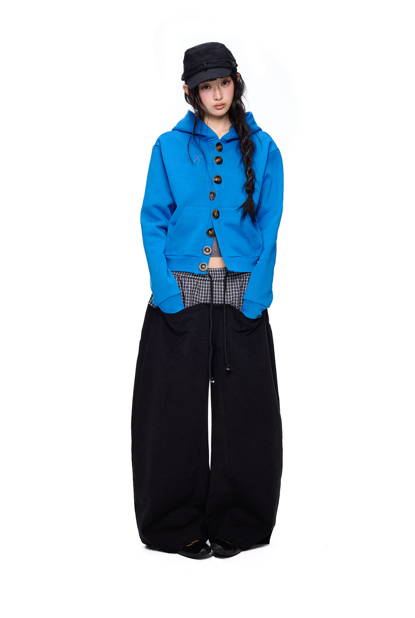 EZEK Multi-Button Embroidered Cropped Hoodie