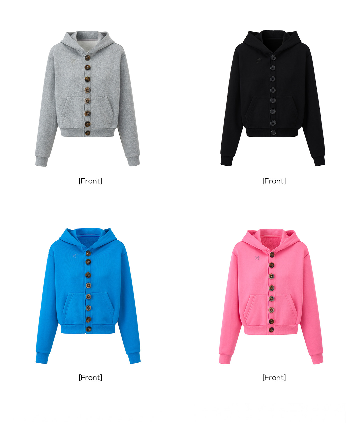 EZEK Multi-Button Embroidered Cropped Hoodie