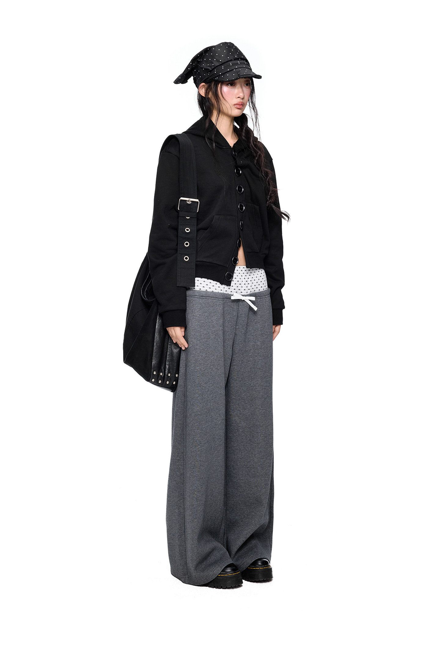 EZEK Multi-Button Embroidered Cropped Hoodie