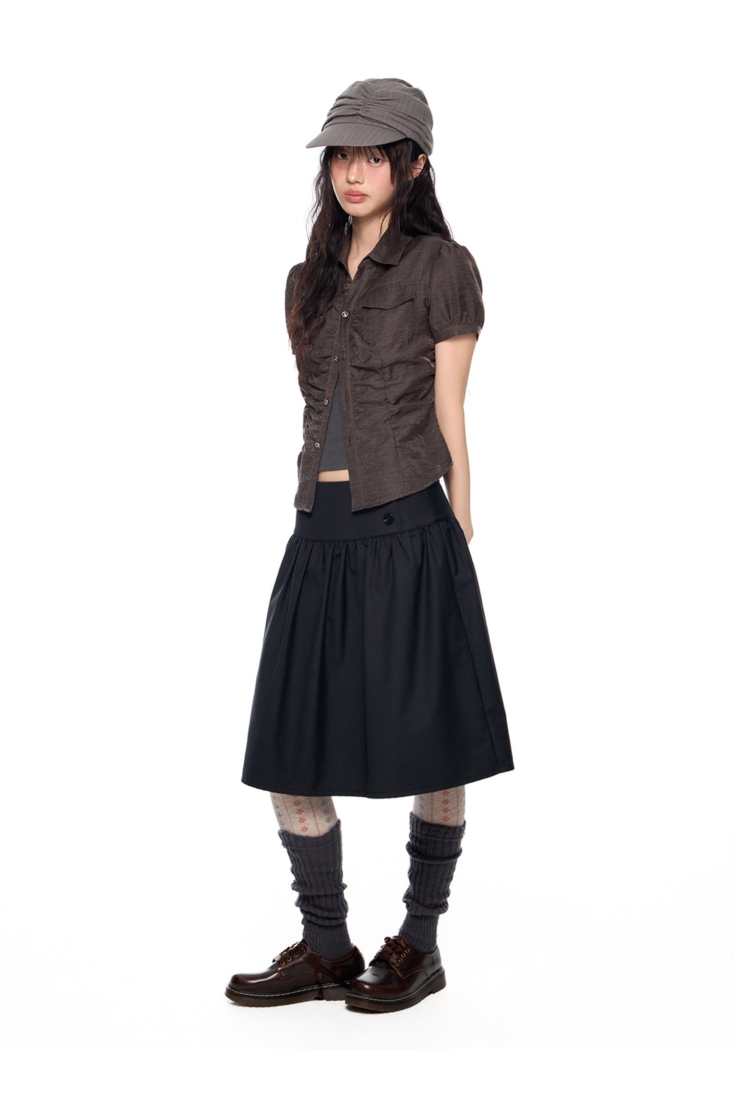 EZEK Checked Puff-Sleeve Cropped Shirt