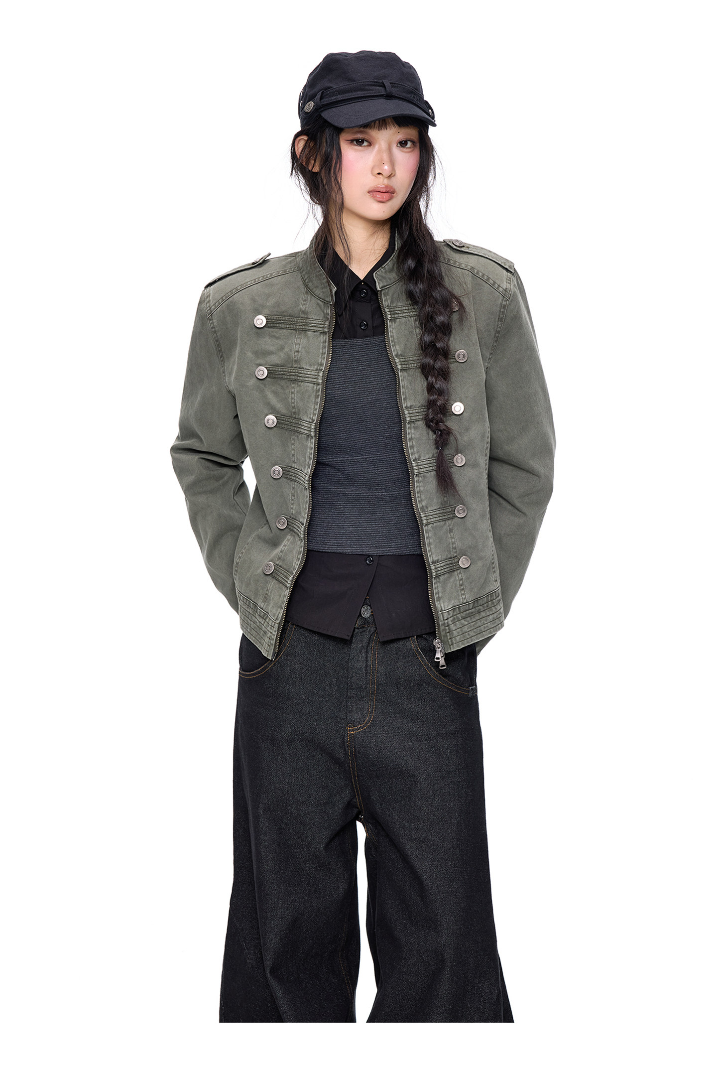 EZEK Double-Breasted Washed Denim Jacket