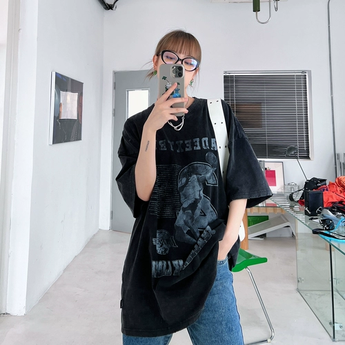 Летняя ретро футболка с коротким рукавом, 2024 года, в американском стиле, свободный крой