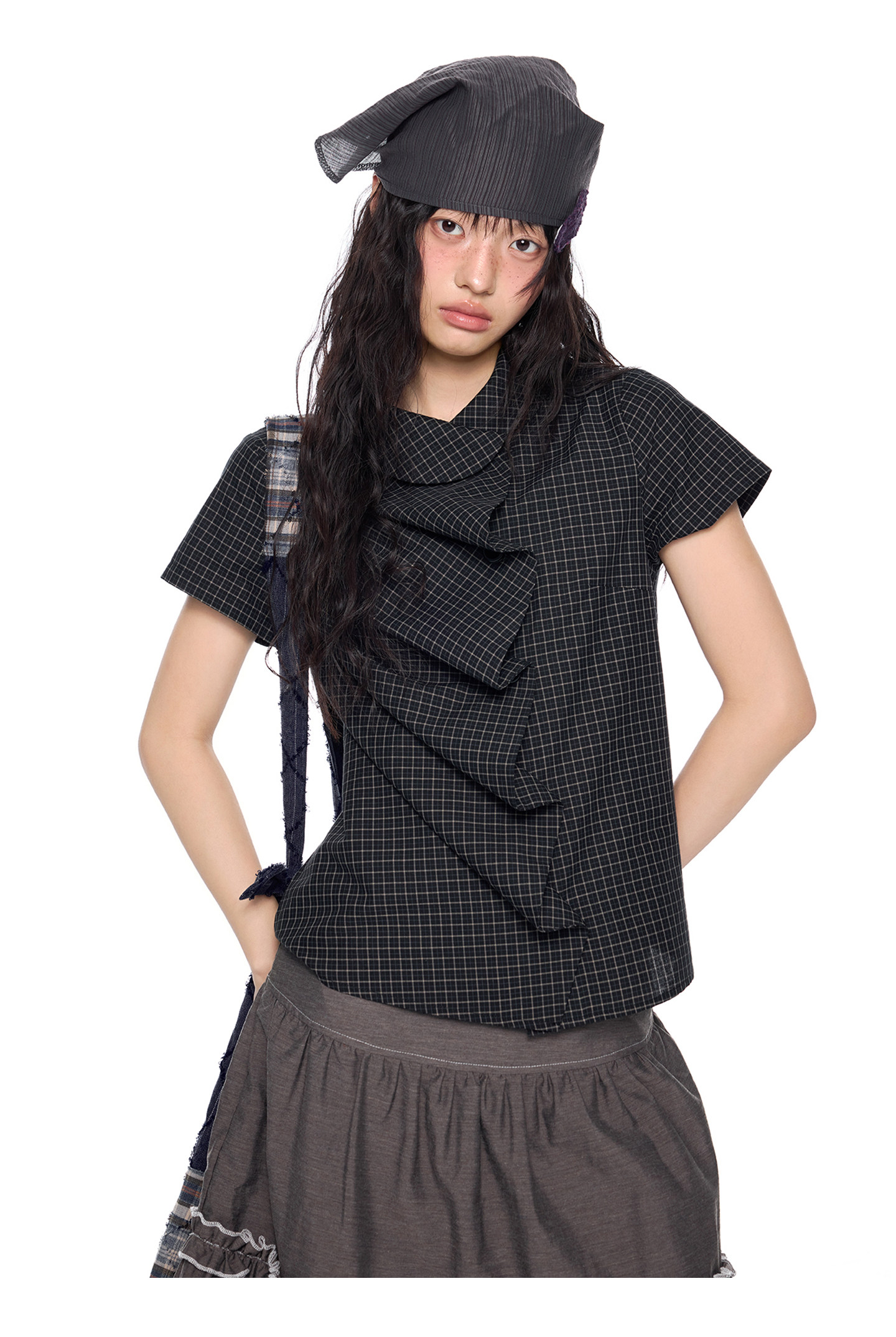 EZEK Gingham Puff Sleeve Blouse
