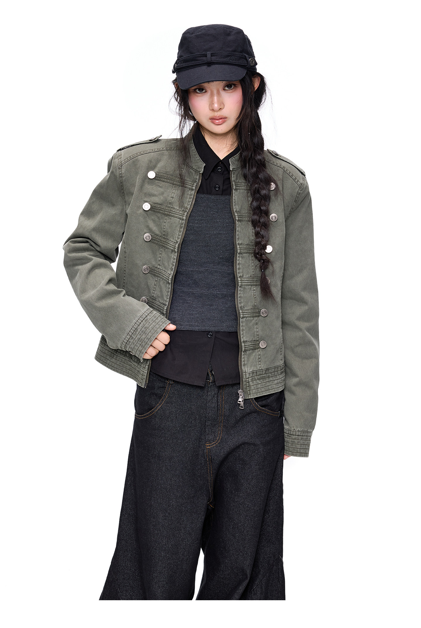 EZEK Double-Breasted Washed Denim Jacket