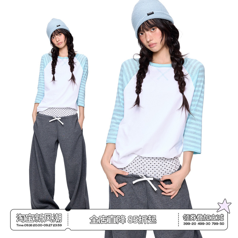 Ezek Color-Block Striped Polka Dot Crew Neck Short-Sleeve T-Shirt for Women, New Summer Korean Style Casual Retro Loose Mid-Sleeve Top Ezek Color-Block Striped Polka Dot Crew Neck Short-Sleeve T-Shirt for Women, New Summer Korean Style Casual Retro Loose Mid-Sleeve Top