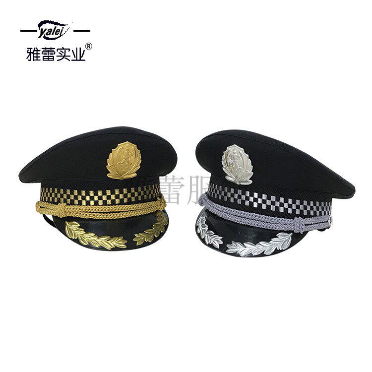 Spot black security hat big cap men's security big eaves hat training hat gold silver wheat ear brim
