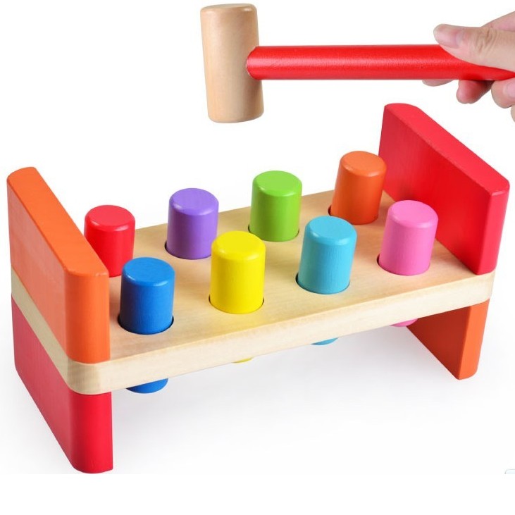 Wooden Piling Bench Toy Early Teach Puzzle Children Infant Knocks to Exercise 13-year-old Baby trained hand-eye coordination