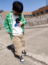 2022 Spring Autumn New Foreign Air Korean Version Boy Baby Green Plaid Casual Fried Street Walk Show CUHK Boy Suit Jacket