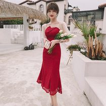 Lace bride wedding toast dress 2021 new normal can wear fishtail dress dress engagement back door slim