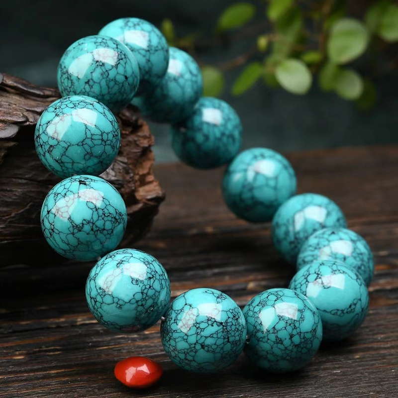 Natural Turquoise High Porcelain Blue Net Flower Bracelet for Men and Women, Round Bead Buddha Bead Bracelet, Fortune Bead, Couple and Best Friend Jewelry