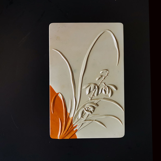 Songhua Inkstone Orchid Pattern with Lid Inkstone Original Stone Songhua Stone Box Inkstone Re-engraved Palace Museum Style Calligraphy Supplies