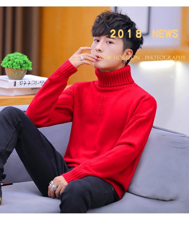 Áo len nam cổ cao cá tính nam xuân hè cộng với nhung dày đan đáy xu hướng áo len mỏng nam - Áo len thời trang nam cao cấp