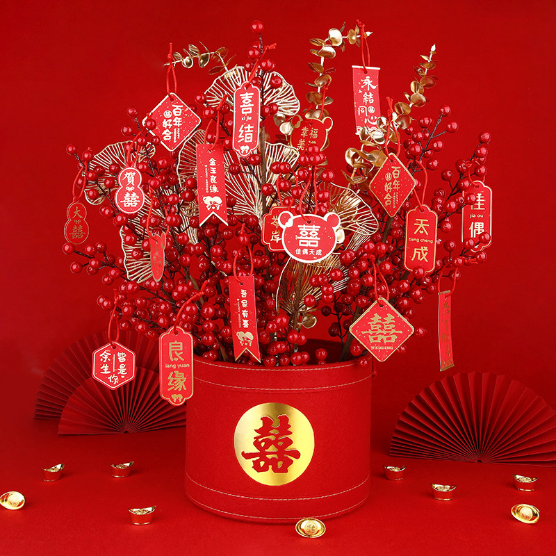 Home wedding room decoration flower blessing barrel living room festive living room porch corridor layout fortune red fruit housewarming ornaments